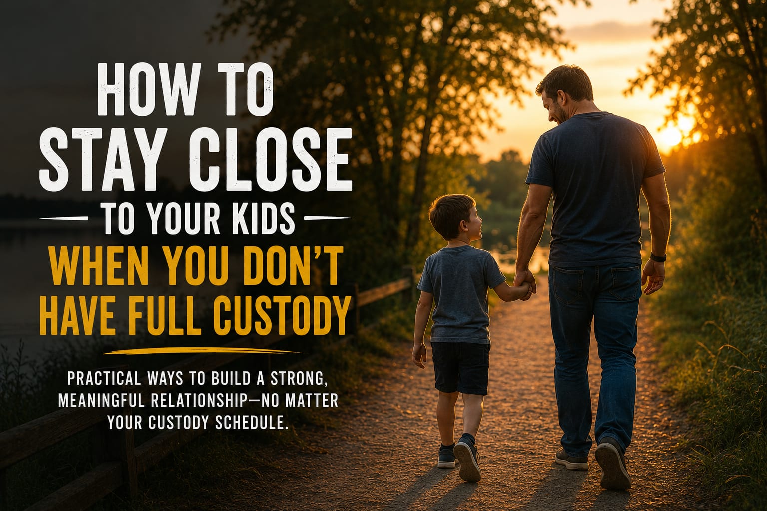 Father and child walking hand in hand while staying close after divorce