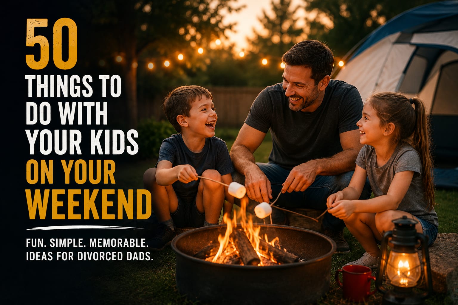Dad and children enjoying affordable weekend activities together