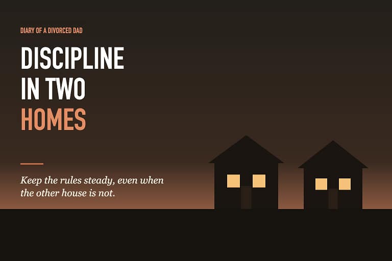 Illustration of two houses at dusk with the title Discipline in Two Homes
